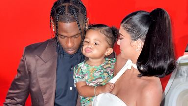 Travis Scott with daughter Stormi Webster and Kylie Jenner at the premiere of Netflix documentary Travis Scott: Look Mom I Can Fly' in 2019. Pic: Dave Starbuck/Geisler-Fotopress/picture-alliance/dpa/AP      